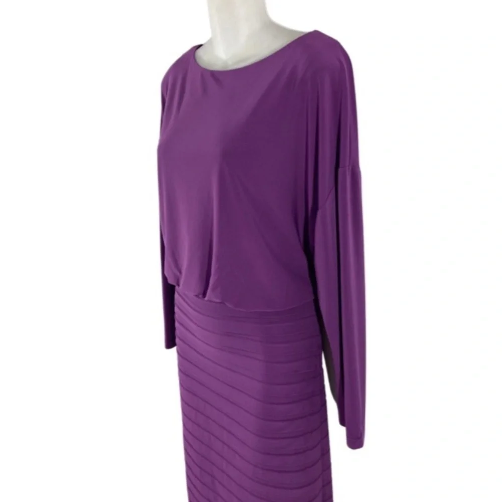 Adrianna Papell purple banded blouson jersey dress 6 TT30